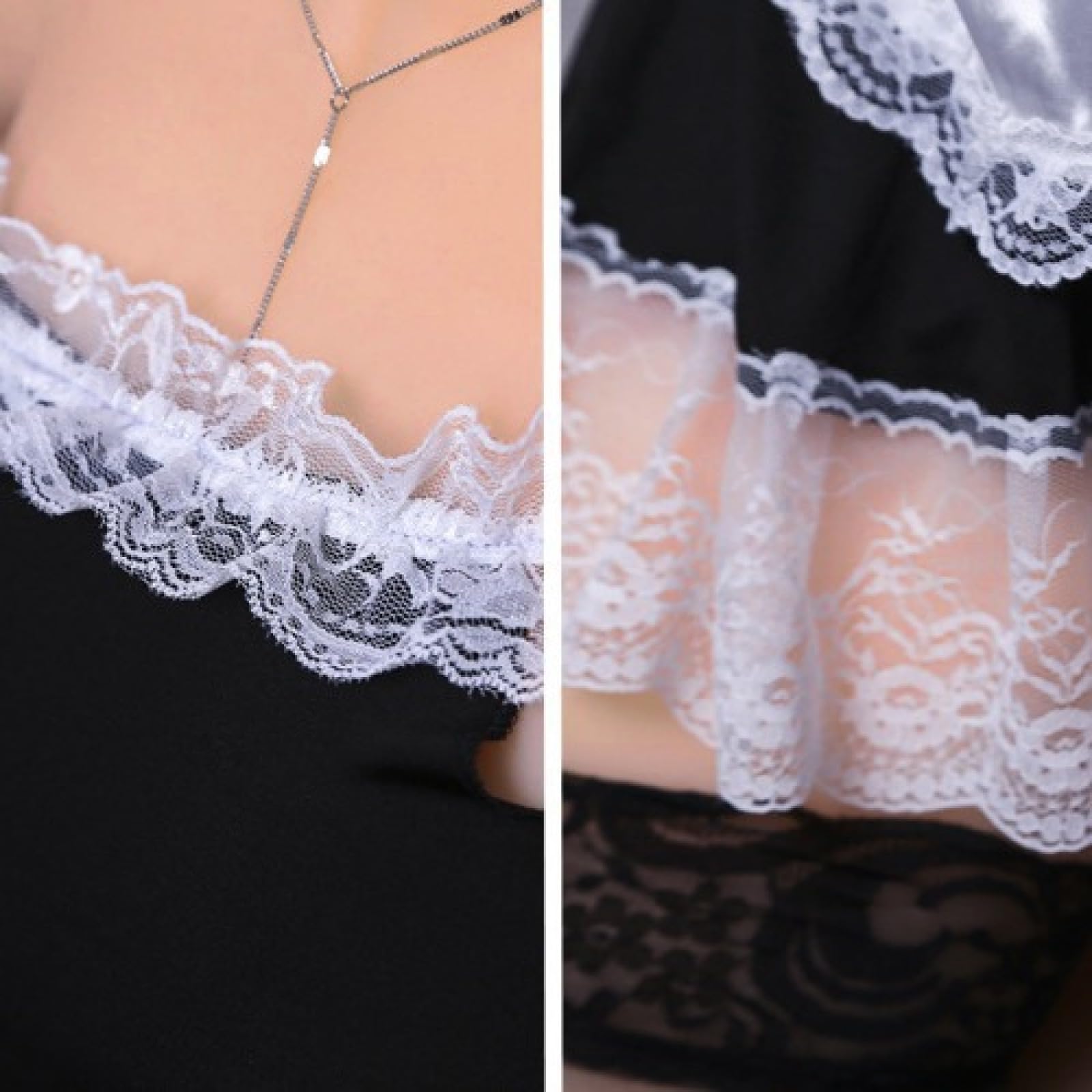 Conjunto de lencería erótica con Tirantes de Malla para Mujer, Traje de mucama Francesa Sexy (1 M)