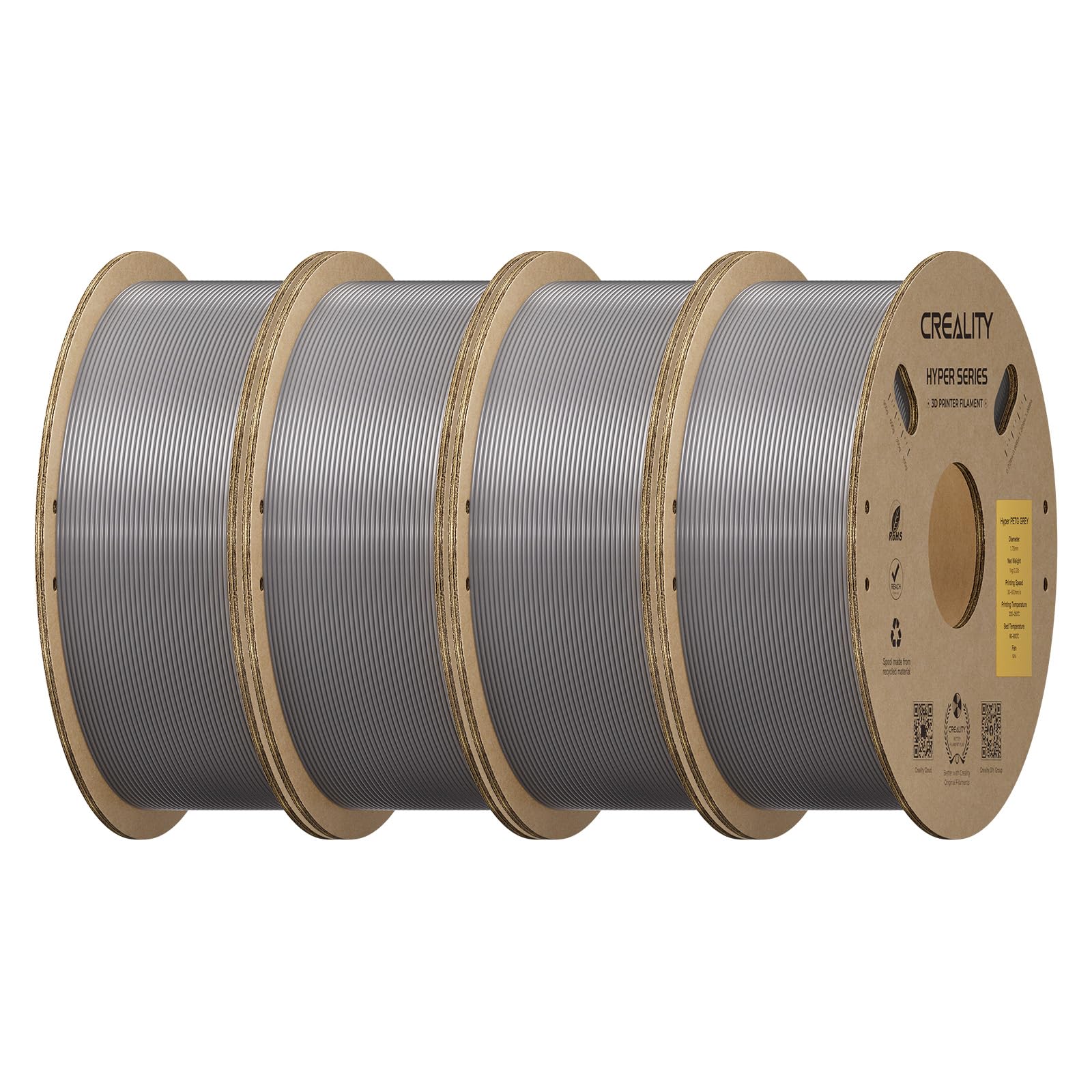 Creality Hyper PETG Filament 1.75mm, Grey, 4-Pack, 4KG