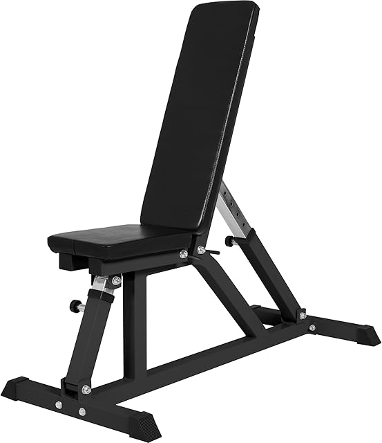 GORILLA SPORTS® Weight Bench - 7-Way Backrest and 4-Way Seat Adjustable, 119x56x48-117cm, Max. Load 200kg, Incline, Black / White - Sit Up Bench, Flat Bench, Fitness, Workout, Training, Gym