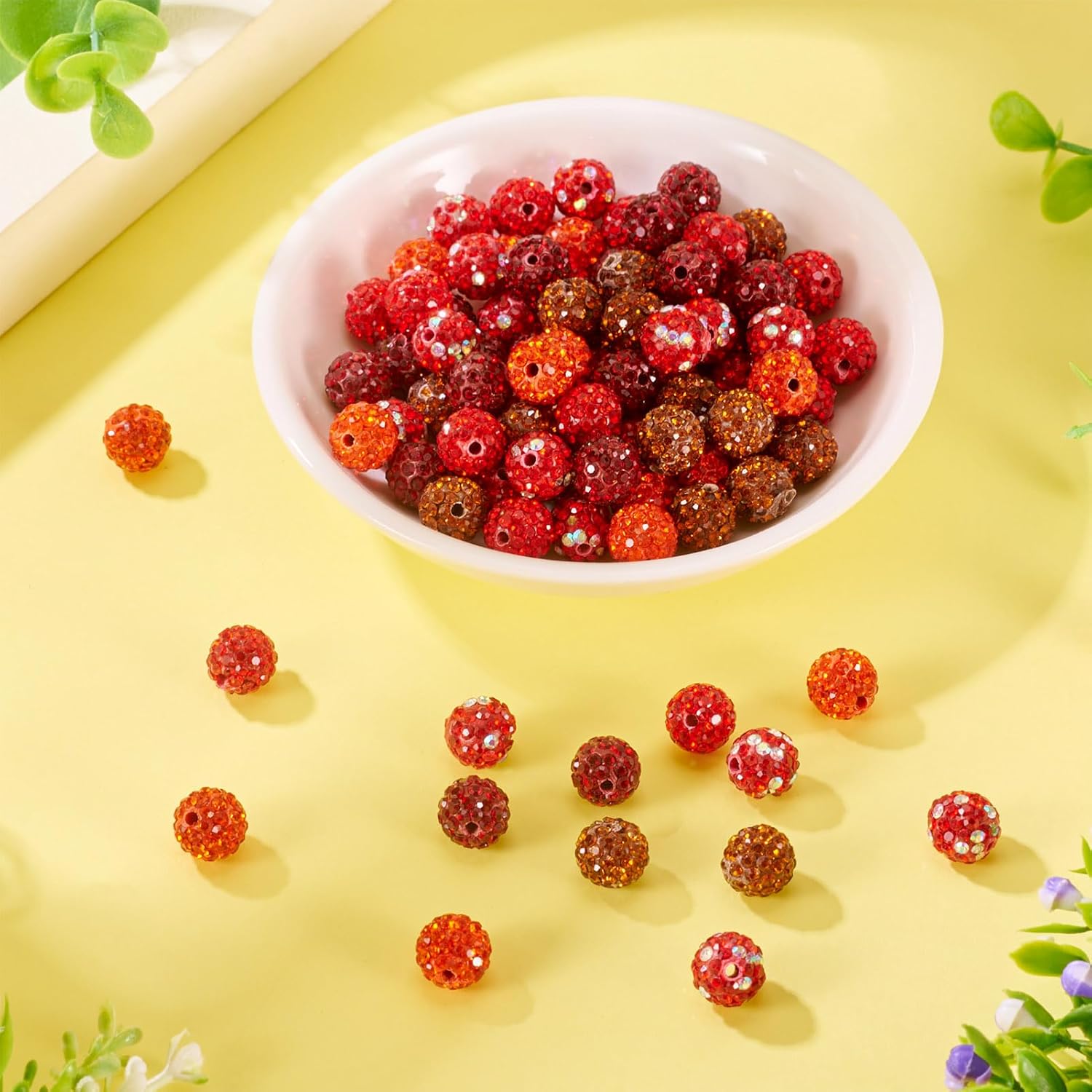 100 Pcs Polymer Clay Rhinestone Beads Disco Ball Beads 10mm Round Bead Shiny Crystal Clay Pave Diamond Rhinestones Bead for Bracelet Necklace Earring DIY Jewelry Making Party Decor,Red - Image 3