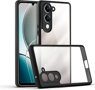 جراب حماية شفاف متوافق مع موبايل فيفو Y04 / فيفو Y29s شبكة الجيل الخامس 5G من دلع موبايلك، مضاد للصدمات من الدرجة العسكرية ومضاد للاصفرار بتغطية كاملة للحواف مع حماية للكاميرا (لون أسود)