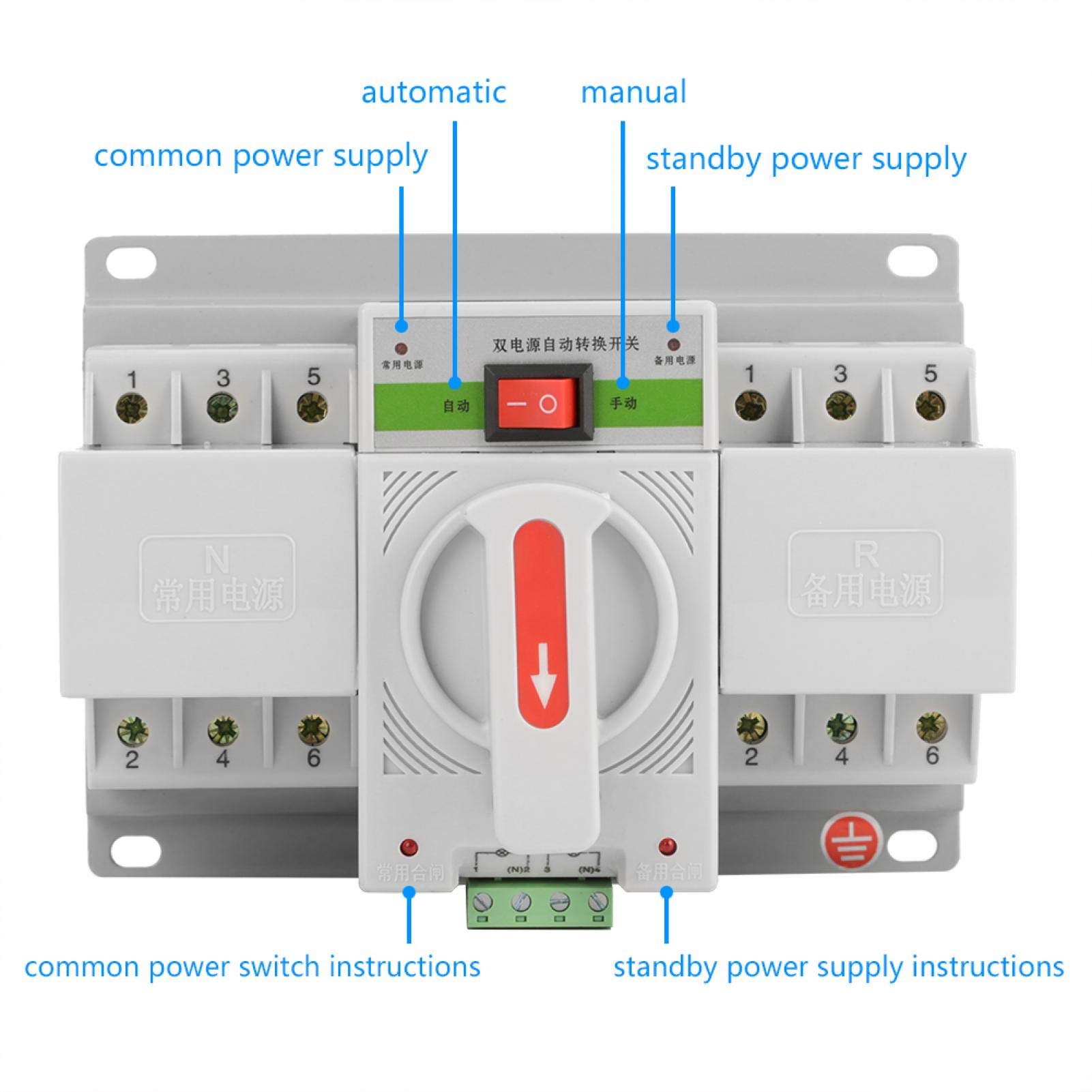 Interruttore Automatico Di Trasferimento 220V 63A 3P - Commutatore Doppia Alimentazione Con Protezioni - Per Edifici - 2