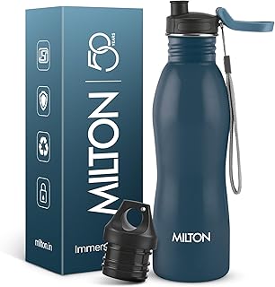 MILTON Immerse 750 ISI Certified Stainless Steel Water Bottle 750ml with 2 Leakproof Lids | Single Walled | BPA-Free, Rust Proof | Ideal for Office, Gym, Sports, Travel | Lightweight, Midnight Blue