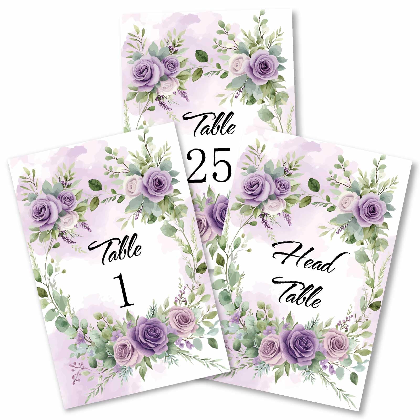 PRESSINART 26Pcs Rose Table Numbers Wedding Table Number Cards 1-25 Purple Rose Wreath Design Double Sided Paper Floral Seating Sign for Wedding Reception Anniversary Birthday Bridal Party 4 x 6 Inch