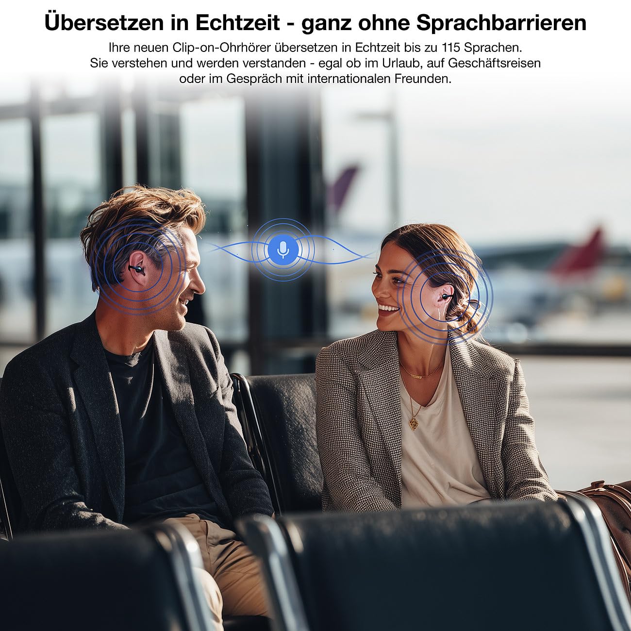 auvisio Übersetzer Clip-on-Ohrhörer KI-Echtzeitübersetzer 115 Sprachen App