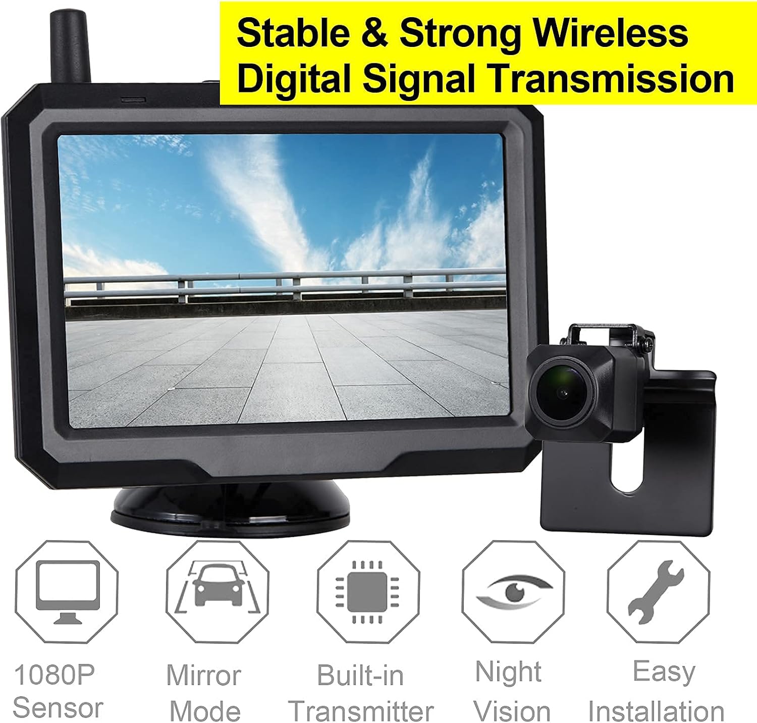 Wireless Backup Camera for Truck Car Pickup Wireless Digital Signal 1080p Night Vision w/ 5" Monitor Vehicle Backup Cameras IP68 Waterproof Rear View Reverse Camera 2 Mounts to Avoid Trunk Handle : Electronics