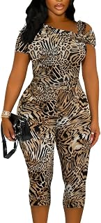 Women Capri Jumpsuit One Piece Bodycon Romper Club Outfit