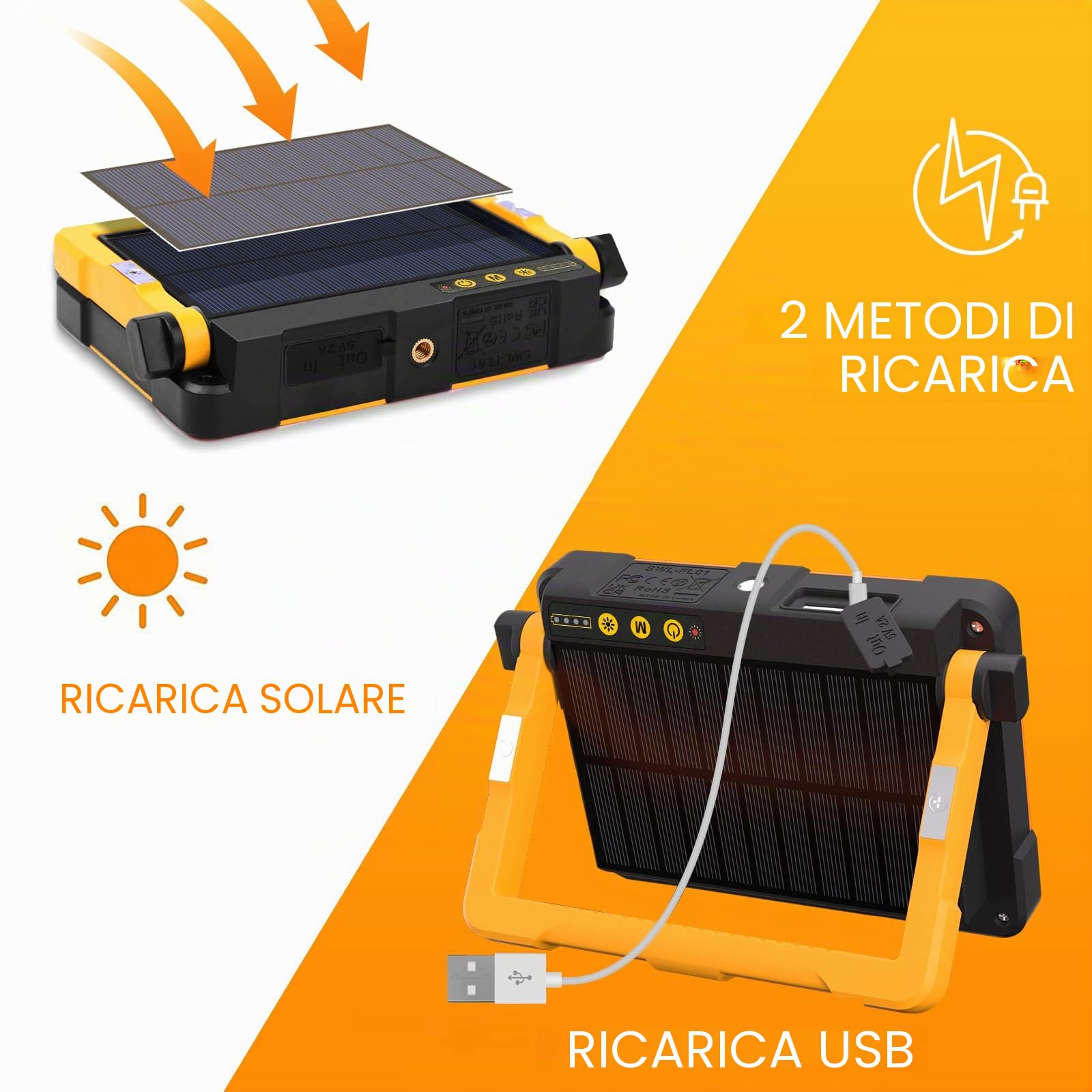 MEIKEE Faro LED Ricaricabile, Lampada da Lavoro Portatile con Cavo USB e Pannello Solare, 16 Modalità, Batteria 10000mAh, Power Bank, con 2 magneti, Luce da Campeggio per Cantiere Emergenza Pesca