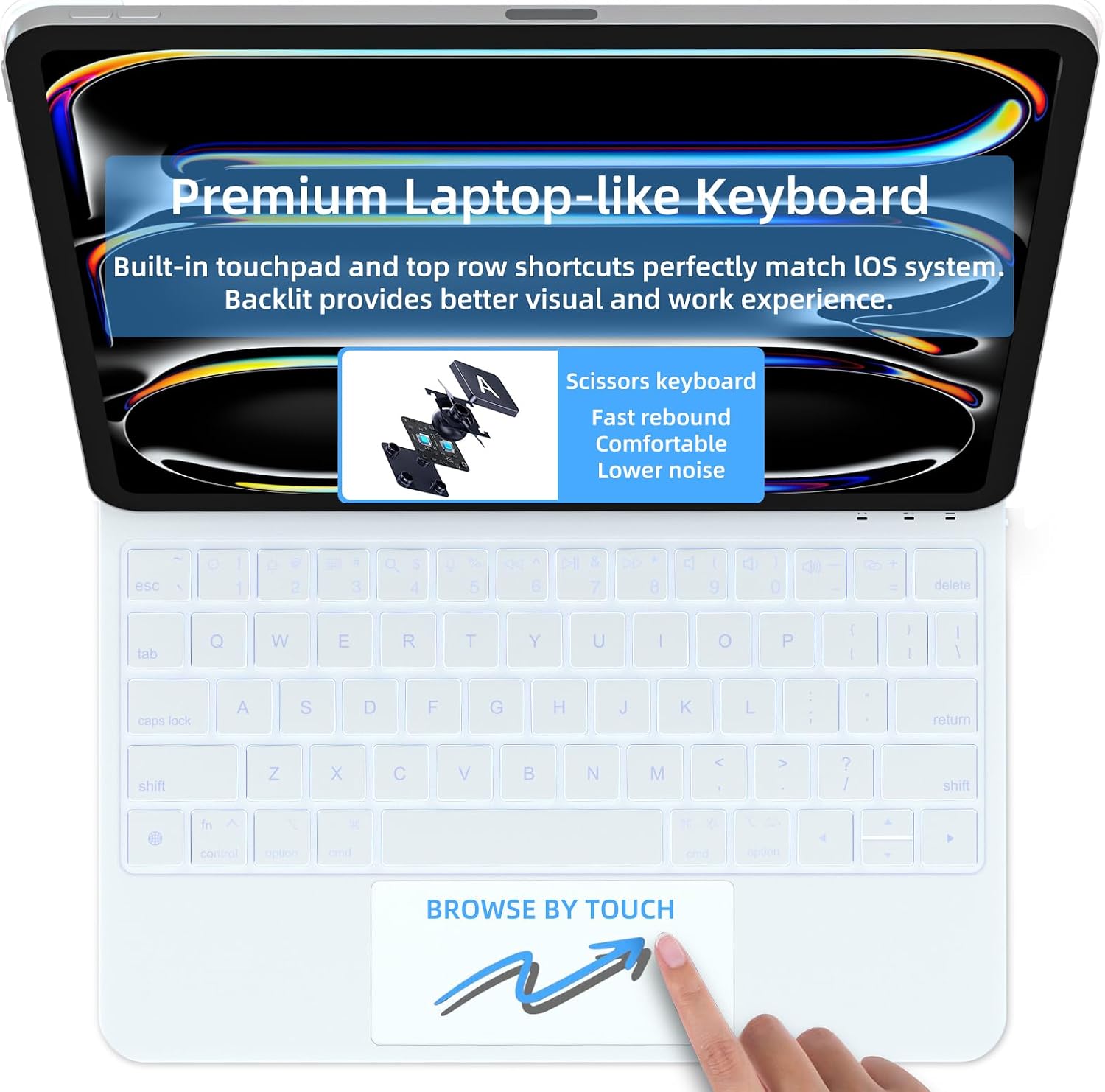 Keyboard Case for iPad Air 11 inch (M3 2025 /M2 2024) & iPad Pro 11 inch (4th/3rd/2nd/1st), Magic Keyboard Case for 10.9” iPad Air 4th/5th Gen，Multi-Touch Trackpad 7 Colors Backlight (White)