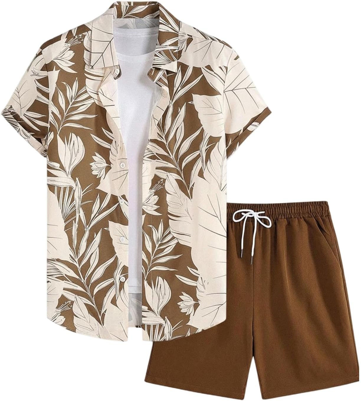 VIPWOLF Men's Floral Short Sleeve Button Down Vacation Shirts and Drawstring Beach Shorts Sets
