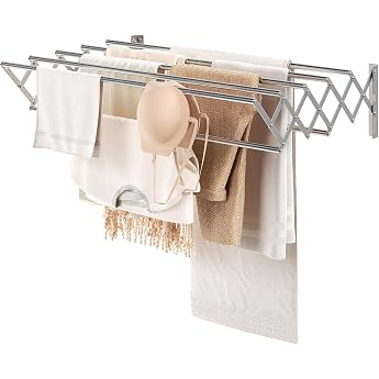 youdenova wall mounted clothes airer extendable with 7 rails space-saving drying rack for laundry room metal towel rail for bathroom 42-80 x 59 x 19 cm silver
