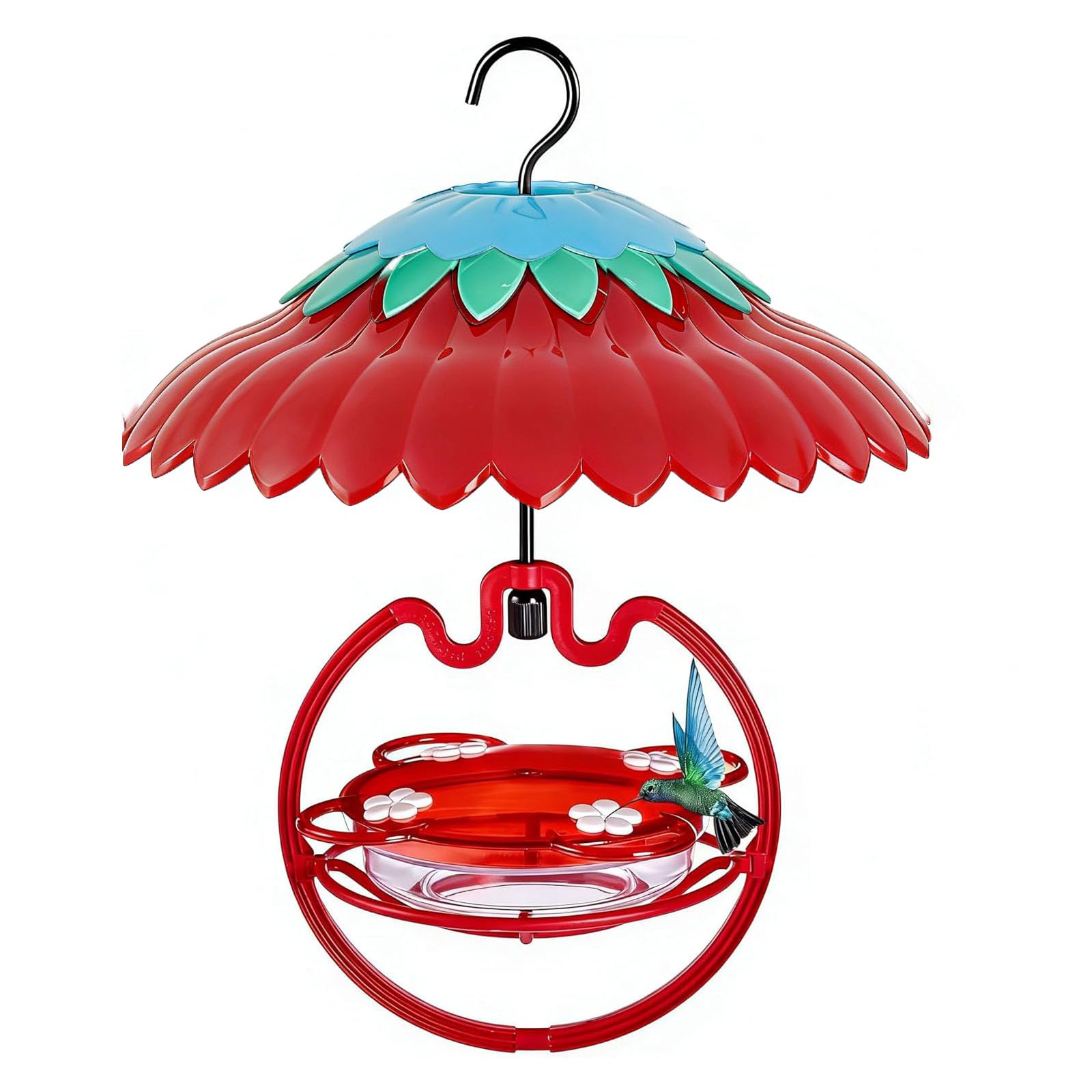 Beserie Mangiatoia in plastica per colibrì con copertura antipioggia, piccolo piattino da 269,3 g, mangiatoie per colibrì per esterni, 4 porte di alimentazione di protezione delle api, cupola da 27,9