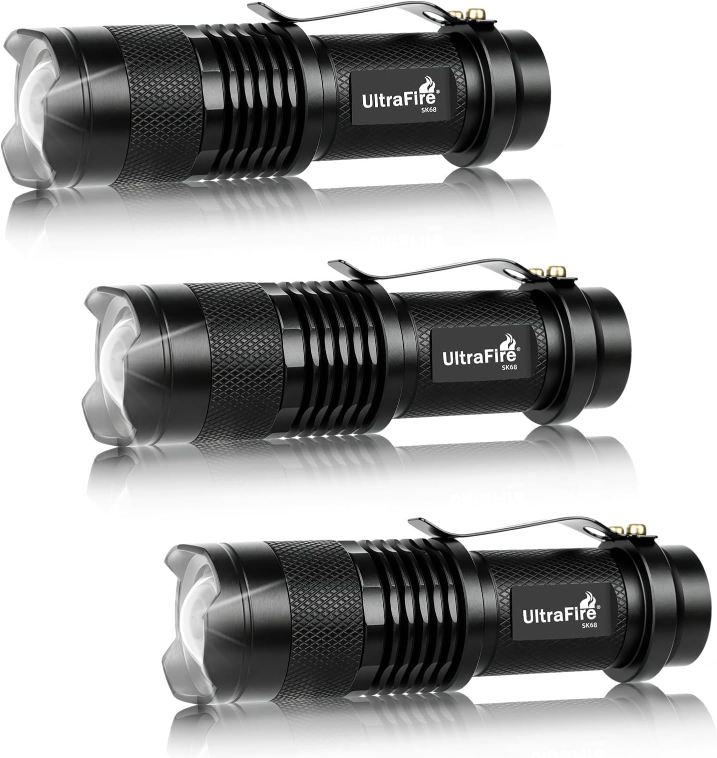 3 Pack Ultrafire Mini Flashlights Focus Adjustable Sk68 Single Mode Tactical Led Flashlight, Ultra Bright 300 LuMen's Torch