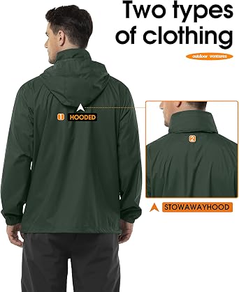 Outdoor Ventures Men's Waterproof Jackets Lightweight Windproof Raincoat