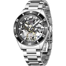 Free Focus Unique Men Watches,Automatic Mechanical Watch,Luxury Skeleton Tonneau Watches for Men with Stainless Steel Case and Black Silicon Band Rubies Movement/5ATM Waterproof/Super_Luminous
