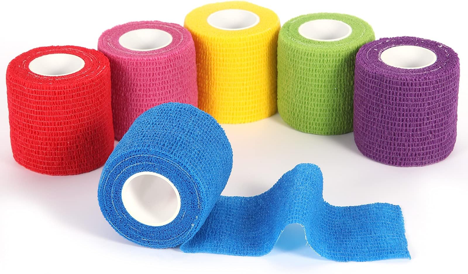 Self Adherent Vet Wrap, Non Woven Cohesive Bandage, Strong Breathable Sports Athletic Tape, First Aid for Horses Dogs Cats Birds Pets 2 Inch x 6 Rolls (Rainbow Colors)