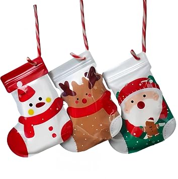OWLSOME Trendybag Christmas stocking goodie bags,12 Pcs,Gourmet Goodie Bags with Gripn Seal, easy to grip,open and close, Christmas gift bags,Santa,Snowman,Reindeer