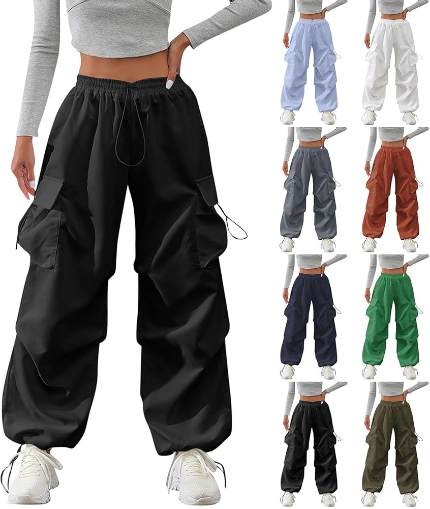 Amazon.com: Parachute Pants Woman Drawstring Elastic High Waisted