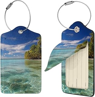 Aitutaki Lagoon, Cook Islands Luggage Tag TSA Approved, 1 Leather Identifiers Travel Tags for Suitcase, Privacy Cover ID Label with Stainless Steel Loop and Address Card for Travel Bag Tags