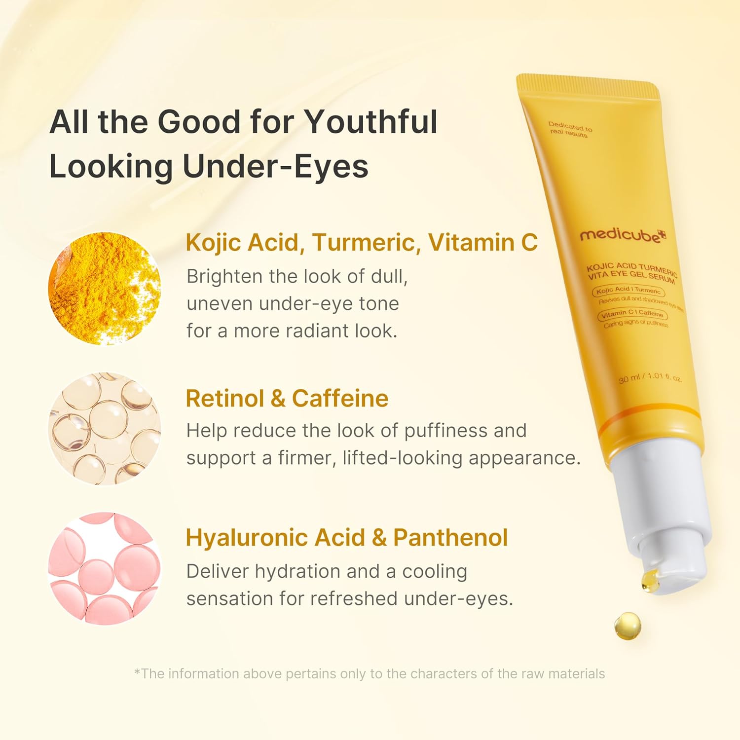 medicube Eye Serum with Kojic Acid Turmeric | All-Day Brightening Eye Gel Serum | Refreshing Eye Care with Vitamin C, Retinol & Caffeine | Hydrating & Cooling Formula | Korean Skincare, 1.01 fl.oz - Image 3