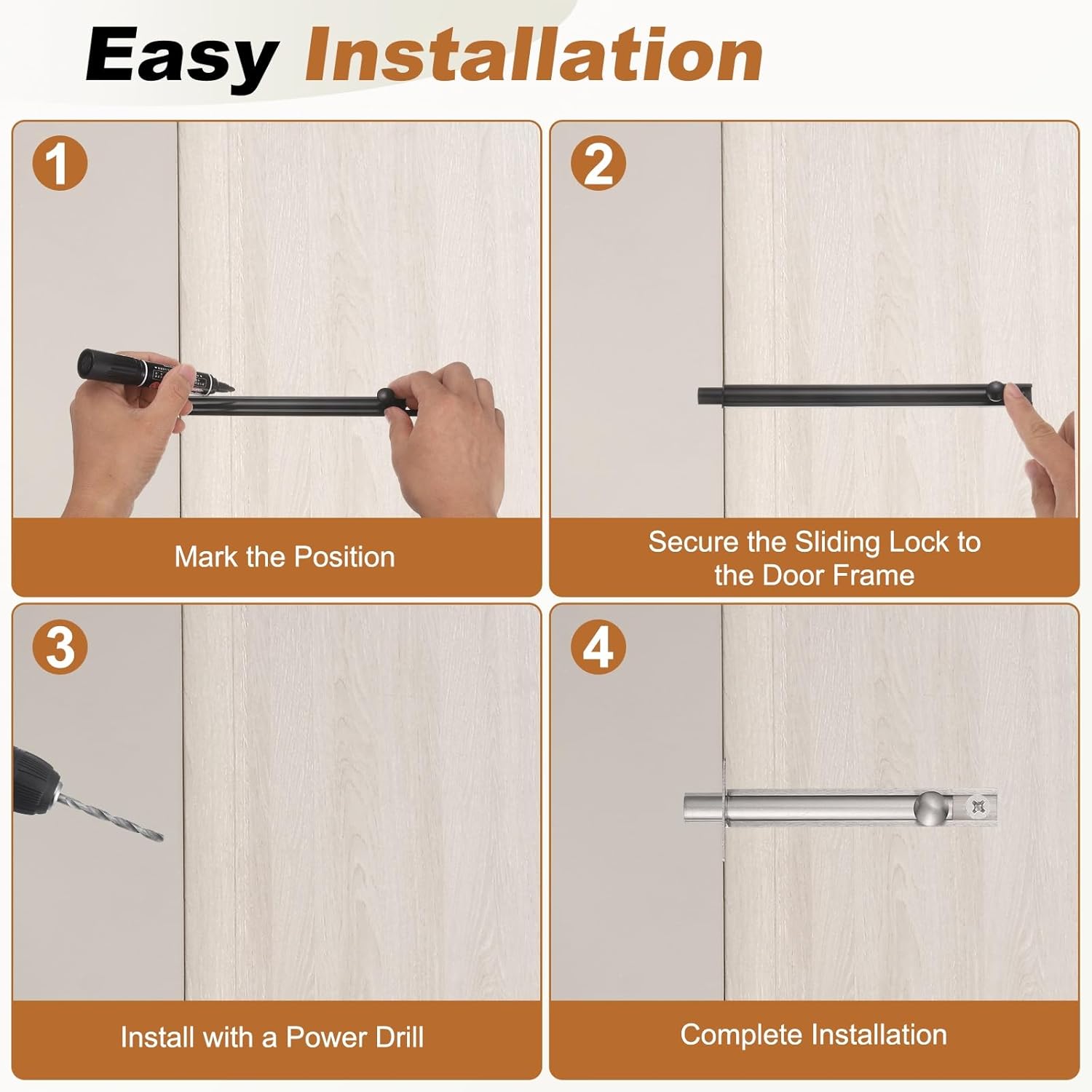 uxcell 4Pcs 6" Solid Brass Surface Bolt, Concealed Security Slide Latch Door Lock with Screws, Polished French Door Lock for Closet Cabinet Recessed Doors, Bronze
