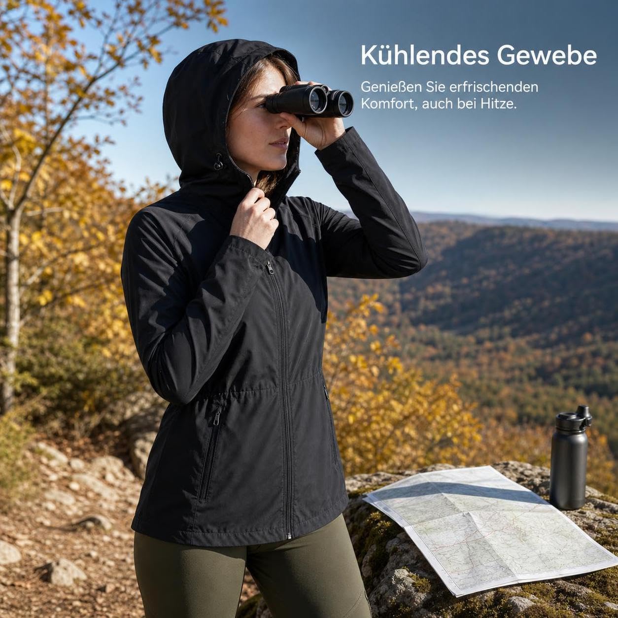 Jacke Damen – Leichte Sportjacke Damen mit Kapuze, schnelltrocknende Laufjacke & Trainingsjacke für Outdoor & Sommer