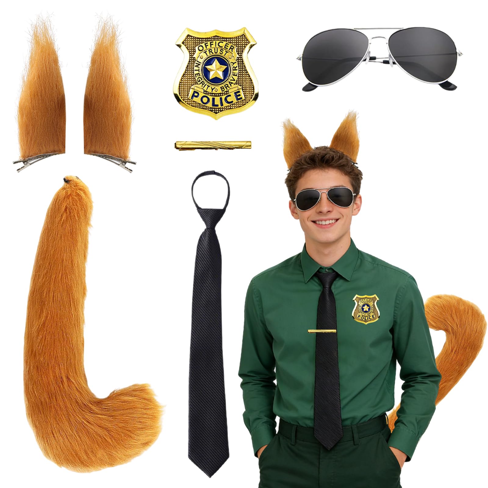 Atomvia Fox Costume Accessories 6 PCS, Fox Ears Clips Tail Tie Sunglasses Badge Set