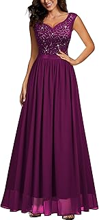 Women's Sexy Deep V-Neck Sequin Lace Double Sleeveless Evening Party Maxi Dress