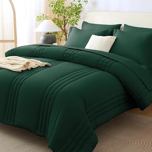 CozyLux Oversized King Comforter Set Emerald Green- 7 Pieces Bed