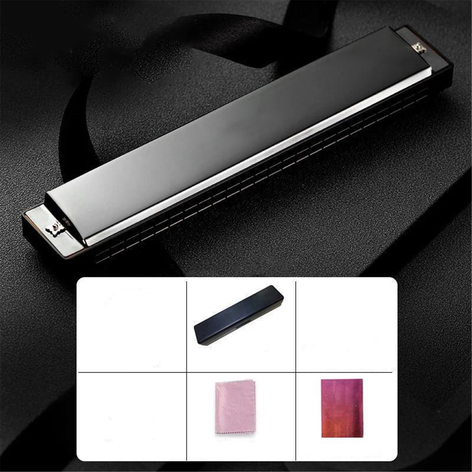 mundharmonika set Tremolo Chromatische Kongsheng Mundharmonika 24-Loch Polyphonic C Professionelle Mundharmonika 24 Kong Sheng Mundharmonikas(Black)