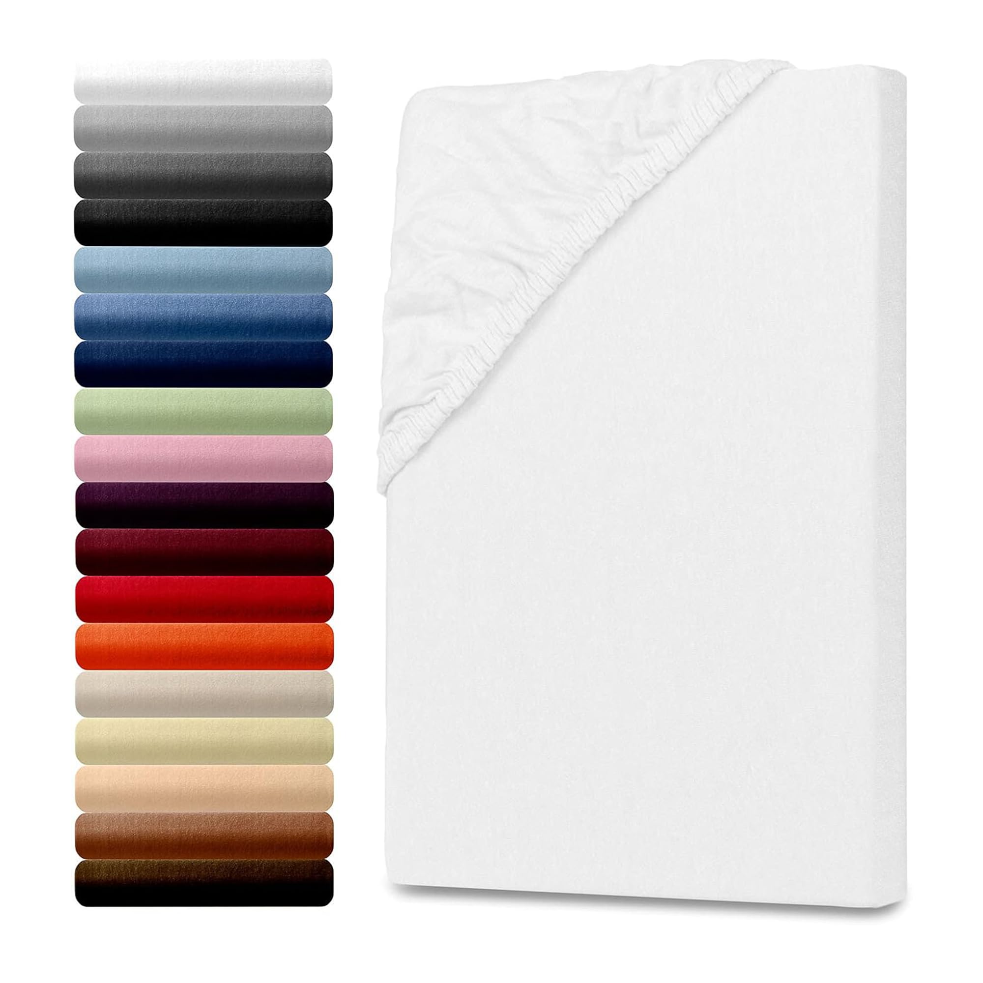 Julido Spannbettlaken 180x200 cm – Jersey-Baumwolle, Weiß, Gummizug, Oeko-Tex Standard 100