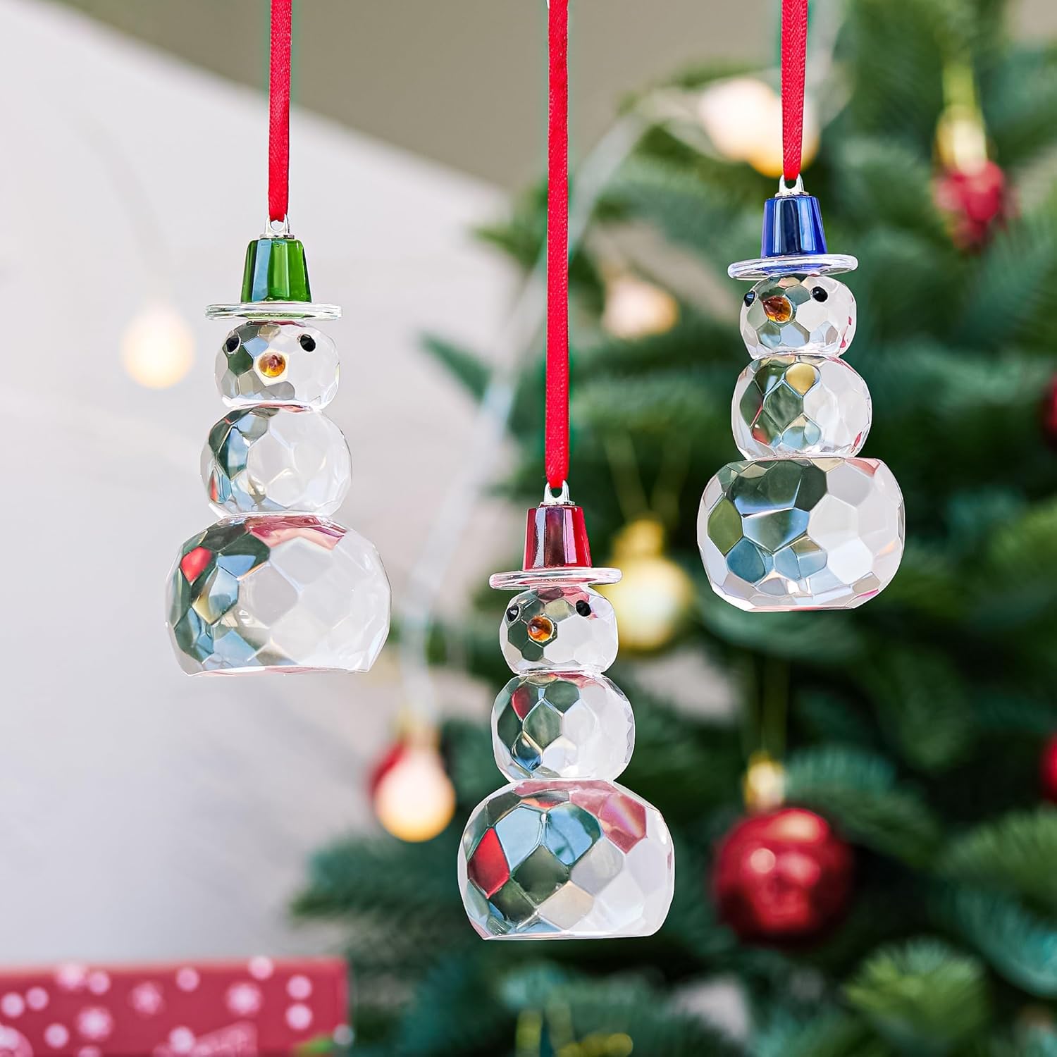 Set of 3 Crystal Snowman Ornaments for Christmas Tree 2025, 3.1" Glass Christmas Snowman Tree Ornament Decoration, Perfect for Festive Home Decor, Xmas Gifts - Image 7