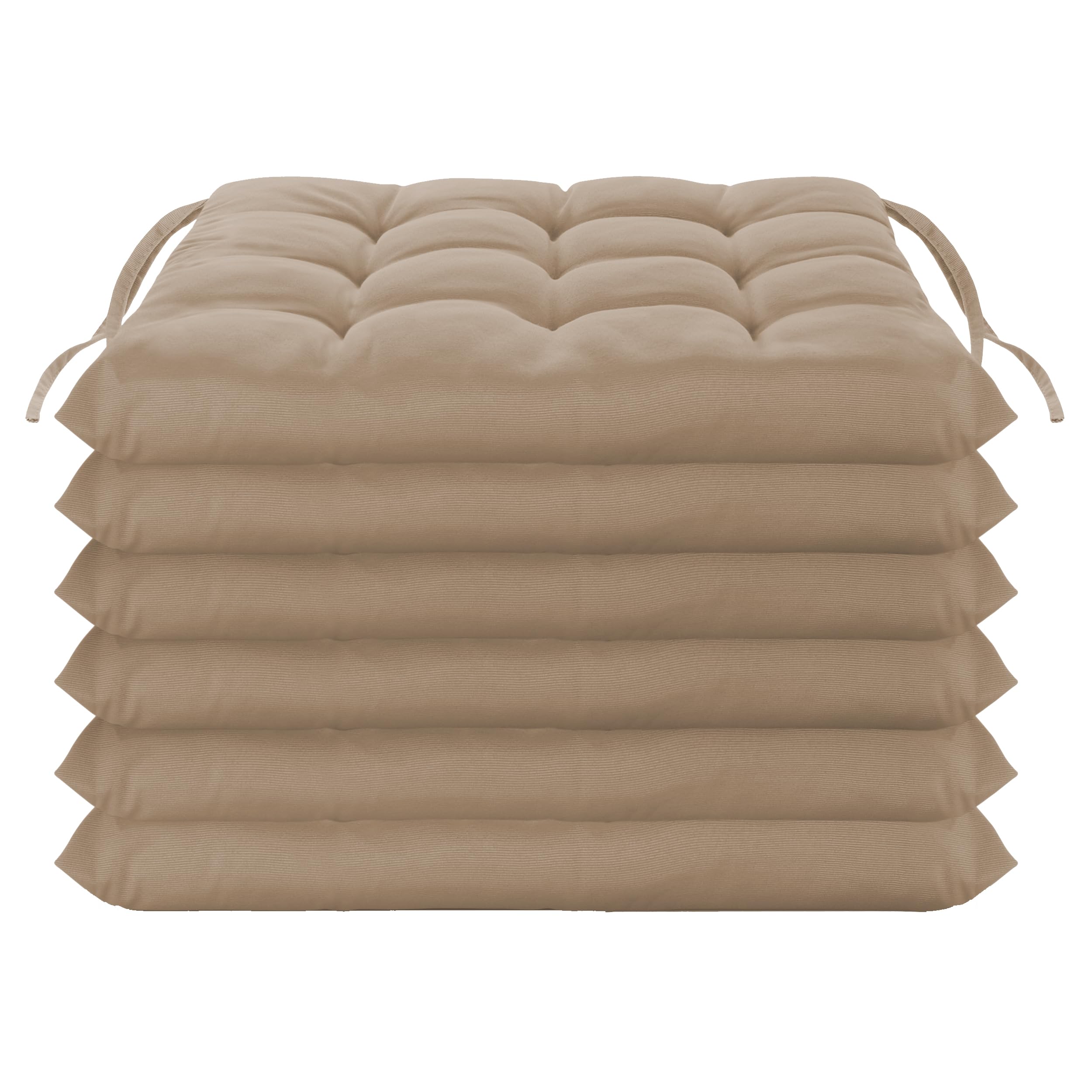 Brandsseller Lot de 6 Coussin de Chaise 40x40 cm Coussin d'assise Rembourrage de Chaise avec Fixations Décoration pour l'intérieur et l'extérieur piqué - Taupe