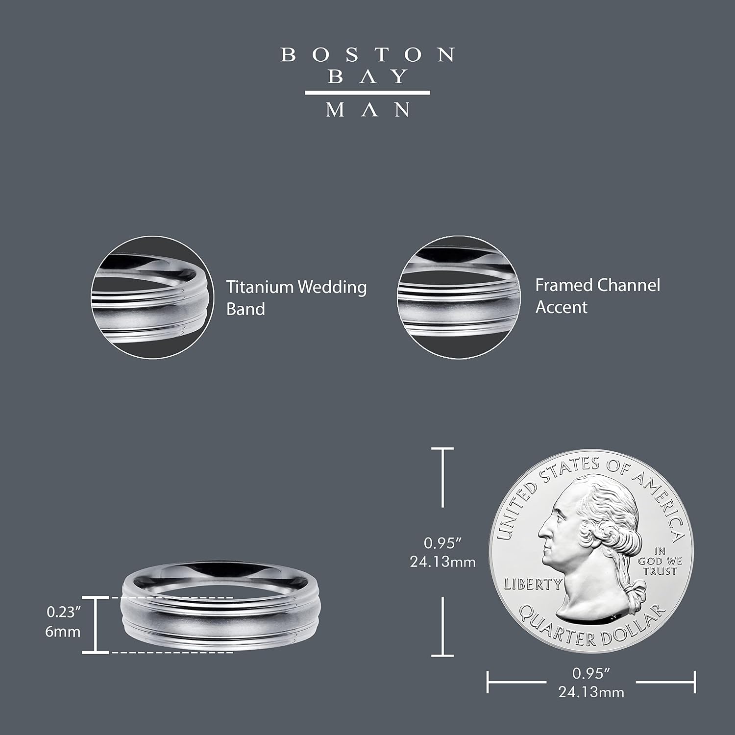 Boston Bay Diamonds Titanium Comfort Fit 6mm Mens Wedding Band or Fashion Ring - Choice of Style and Size