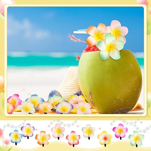 Miniatura 4 de WILLBOND 36 pinzas para el pelo de flores hawaianas de espuma Plumeria, horquilla artificial de flores tropicales Frangipani para novia, boda, Luau,