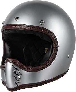RIDEZ Full Face Helmet for Motorcycles, Vintage Motocross Offroad VMX PSC SG, Vintage Retro Silver TRIPLE CROSS SL-L