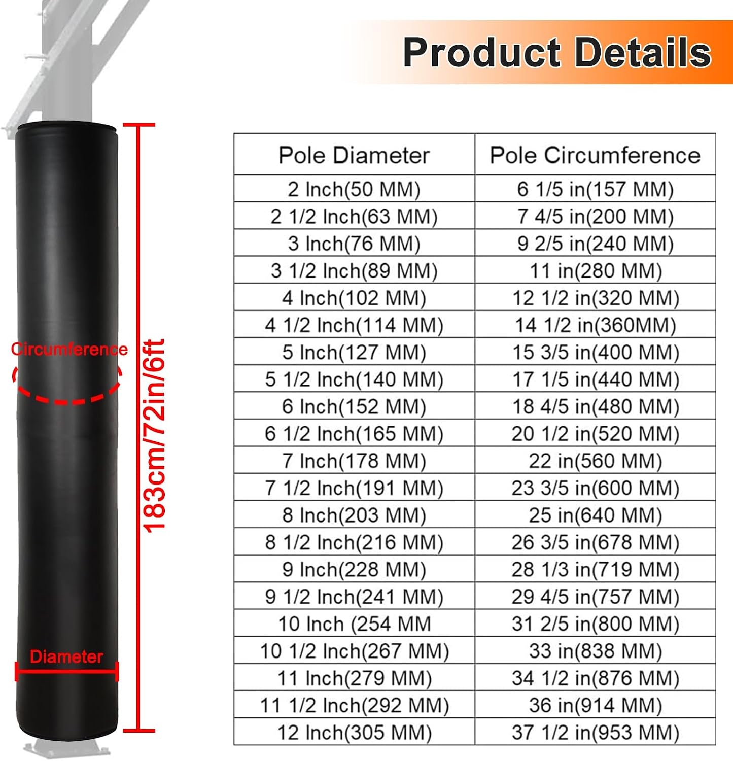 Basketball Post Protective Pads Anti-Collision, All Weather Column Cover for Gym Garage Support Pole Safety