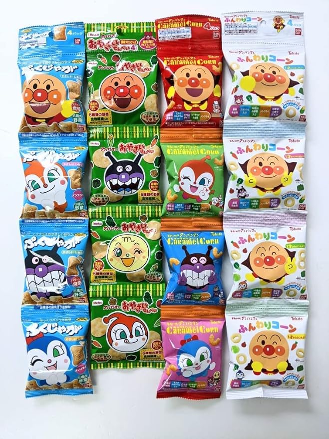 Amazon アンパンマン 4連お菓子パック 4種アソート ( おやさいせんべい、ぷくじゃが、キャラメルコーン、ふんわりコーン 各1セット ）詰め合わせセットB HKBH 食品