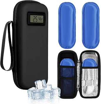 Insulin Cooler Travel Case with Temperature Display, TSA Approved Refrigerated Medicine Cooler for Travel, Insulin Pen Case with 2 Reusable Ice Packs, Diabetic Small Storage Travel Pack