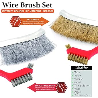 Hand Wire Brush Set 4 Pcs with Stainless Steel Brush and Brass Brush,Wire Brush for Wood, Drill, Cleaning Welding Slag, Rust Removal, Angle Grinder, Bricks Wire Brushes(2 Big&2 Small)