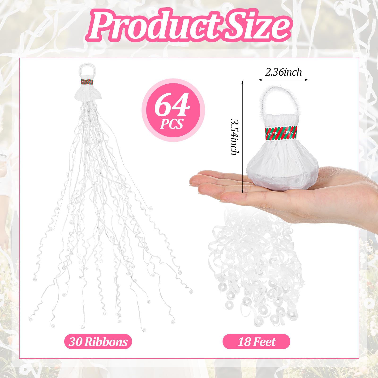 64 Stück Luftschlangen, Konfetti-Popper, romantisch, keine Unordnung, Luftschlangen, Knallbonbons für Weihnachten, Hochzeit, Geburtstag, Party, Feiern, Abschlussfeier, Partygeschenke (weiß)