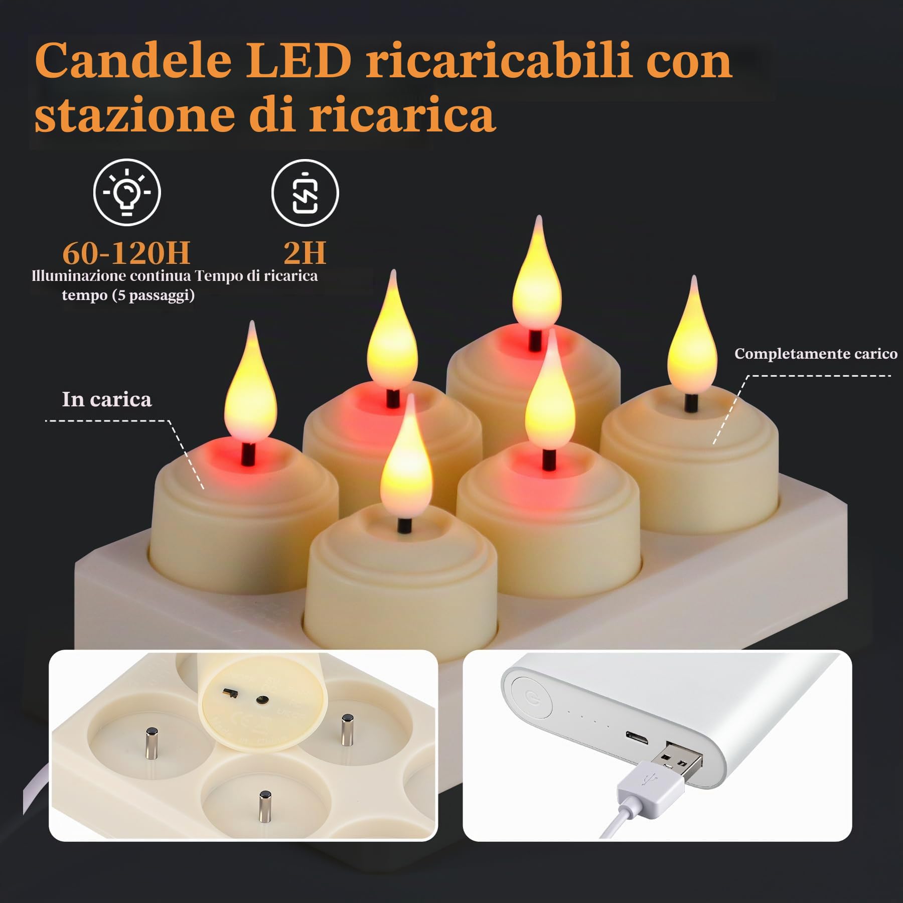 Forever Speed 12 Pezzi Candele LED Ricaricabili con Stazione di Ricarica e Telecomando, Lumini LED Elettriche Flameless Candele per Decorazione per Feste, Matrimonio, Regali