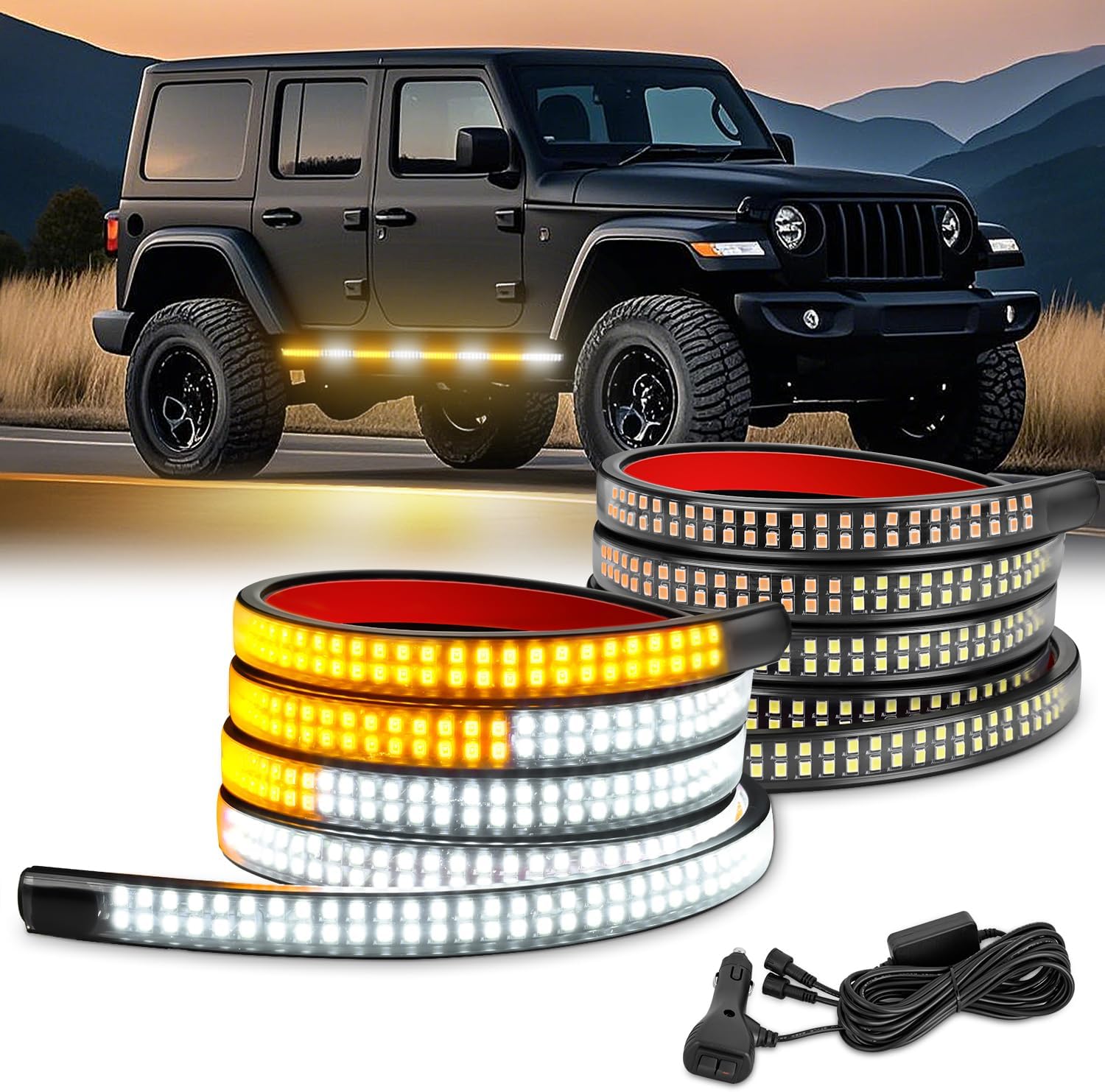 Nilight 2PCS 70 Inch Emergency Strobe Light Strip 1125 LED Running Board Lights Amber White Flexible Side Flashing Warning Caution Safety Waterproof for Truck Construction Vehicles Pickup