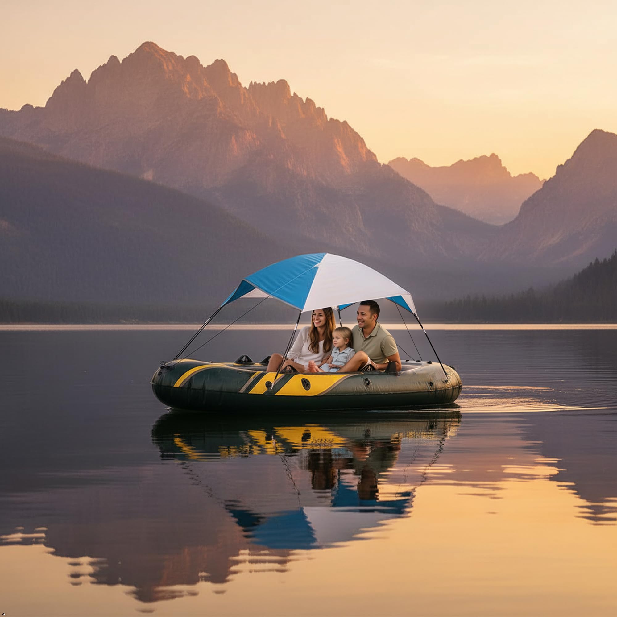Tenda parasole per gommoni, blu/arancione, per 4-5 persone, con aste per tenda e accessori di fissaggio (Bianco)