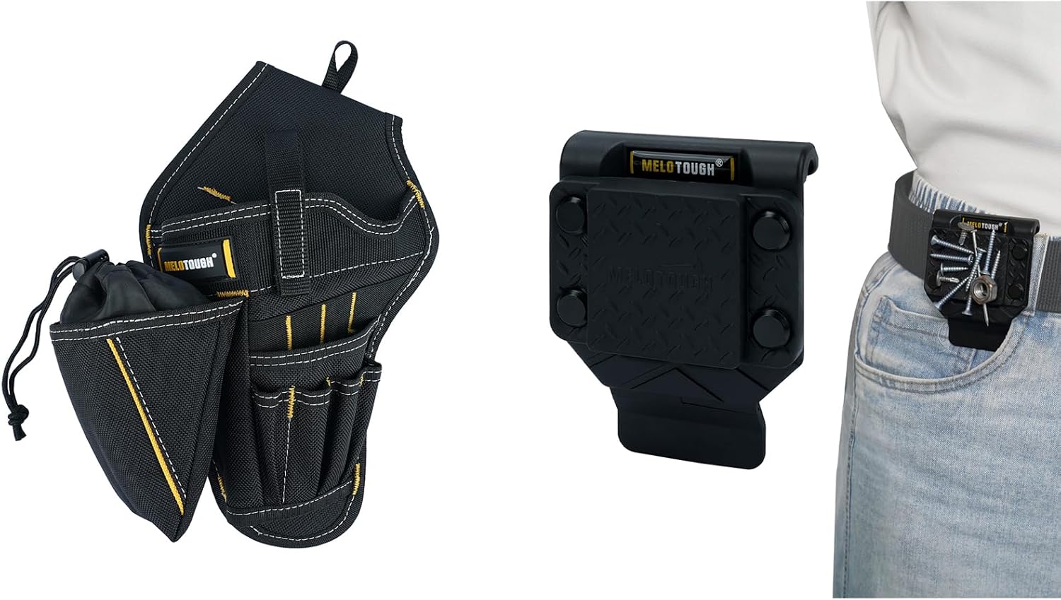 MELOTOUGH Left Hand Drill Holster Impact Driver Holster with Bit Pouch, Magnetic Tool Holder Strong Magnetic Belt Clip