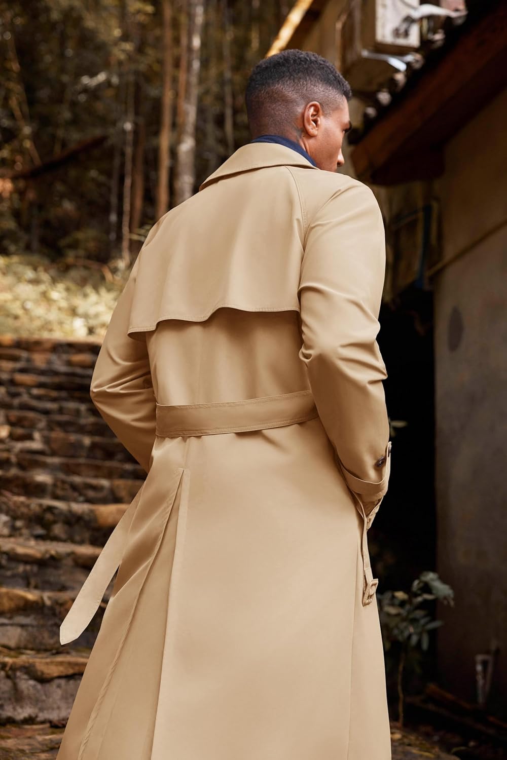 Runcati Mens Trench Coat Double Breasted Belted Windbreaker Jackets Lapel Lightweight Long Jacket Casual Overcoat - Image 4