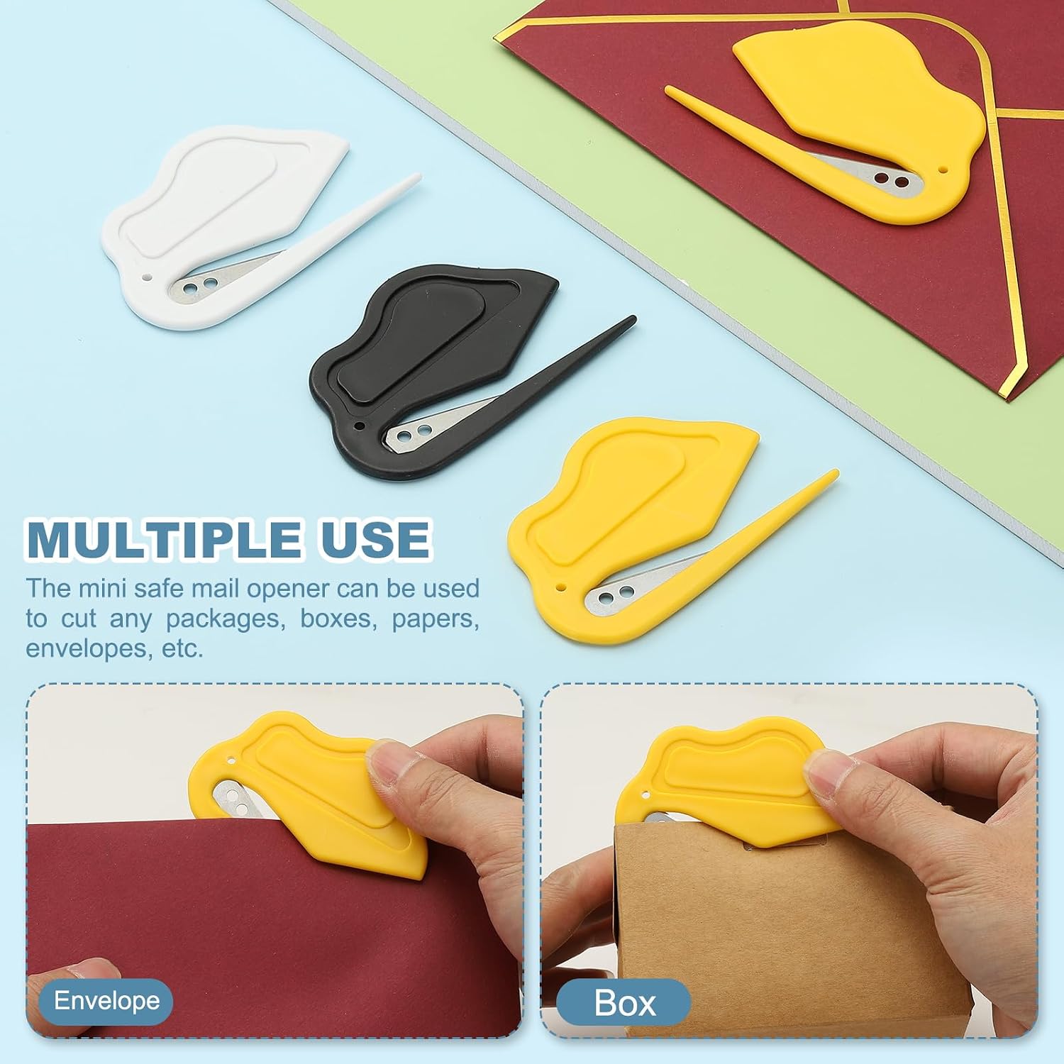 PATIKIL Letter Opener Envelope Slitter, 6Pcs Mail Slitter Safe Mail Opener for Women Paper Postal Package Home Office, White image 5
