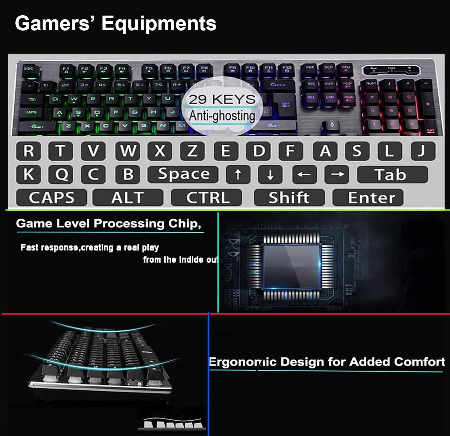Rechargeable Gaming Keyboard Mouse Combo,2.4G Wireless Backlit Mechanical Feeling Ergonomic Keyboards with Optical Mice Set for Computer Game (Black)