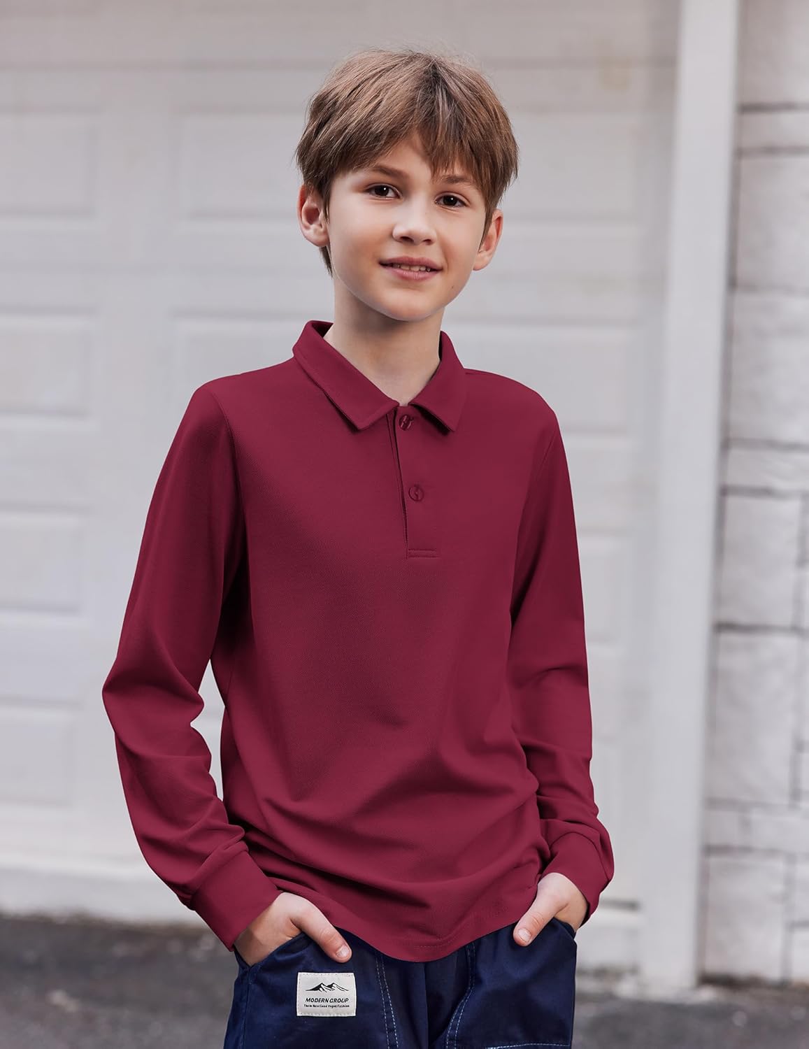 Arshiner Boys Long Sleeve Polo Shirt Performance School Uniform Pique Button Closure Shirt Size 5-12 Years - Image 2