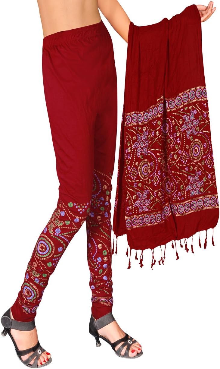 Bandhani Print Dupatta(stall) Leggings Set(Maroon)